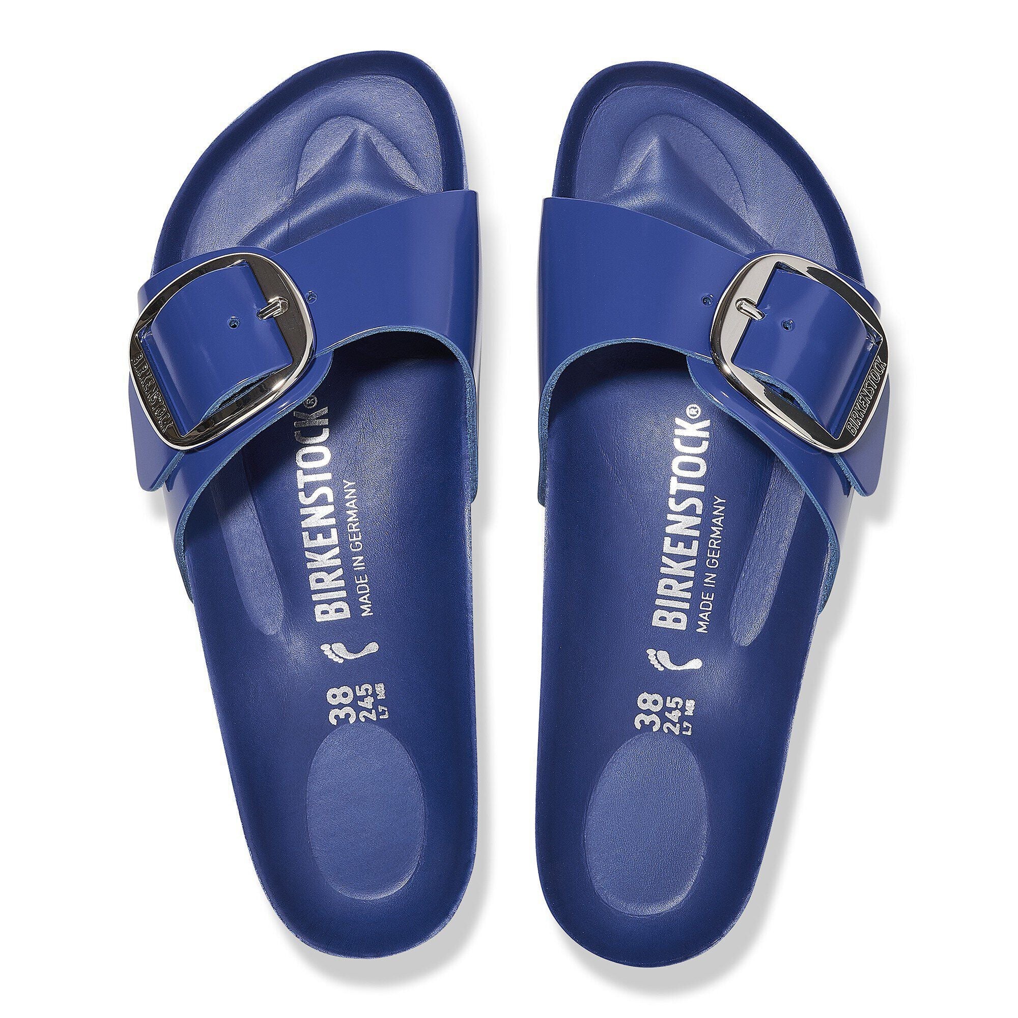 Madrid Big Buckle Natural Leather Patent High-Shine Cobalt