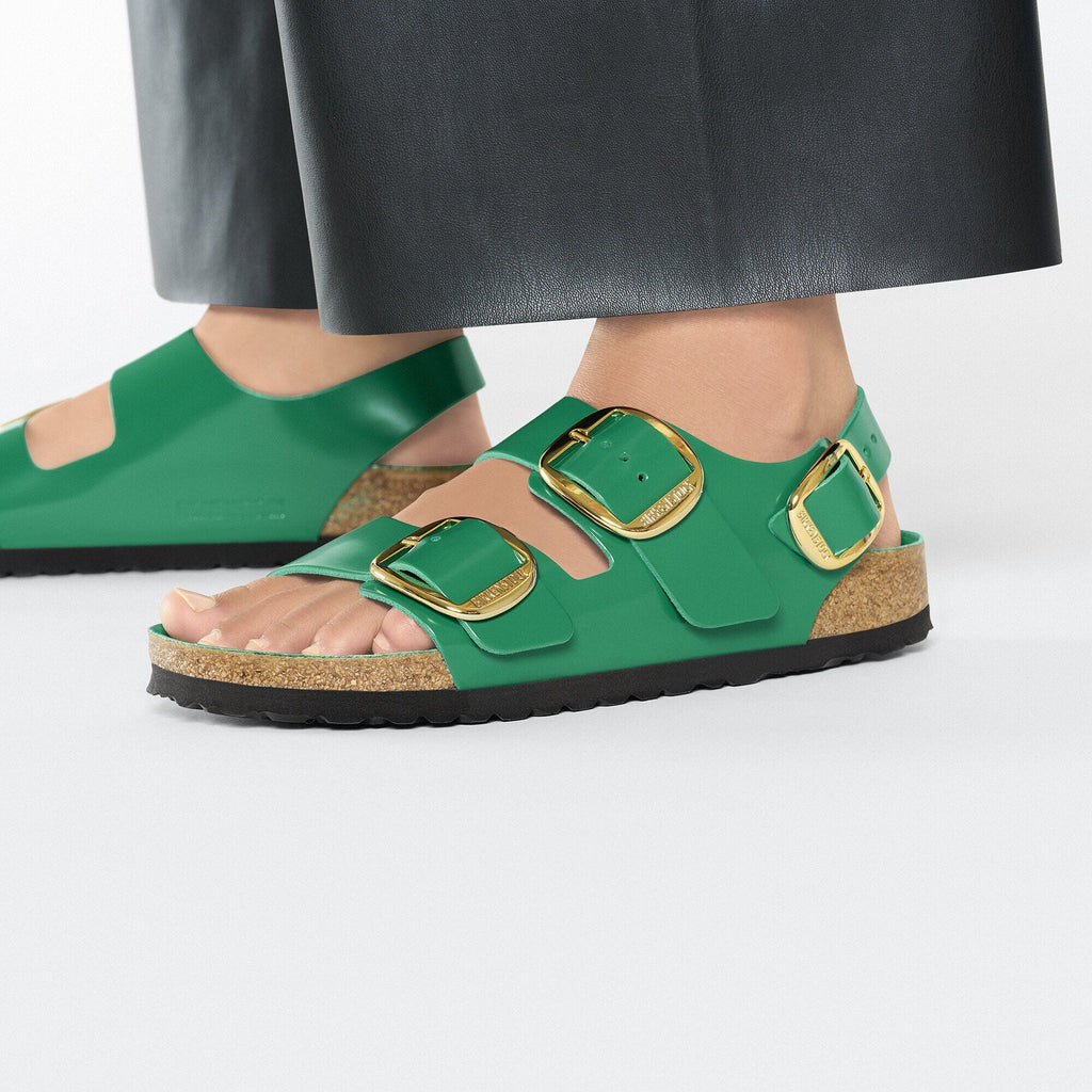 Milano Big Buckle Natural Leather Patent High Shine Digital Green