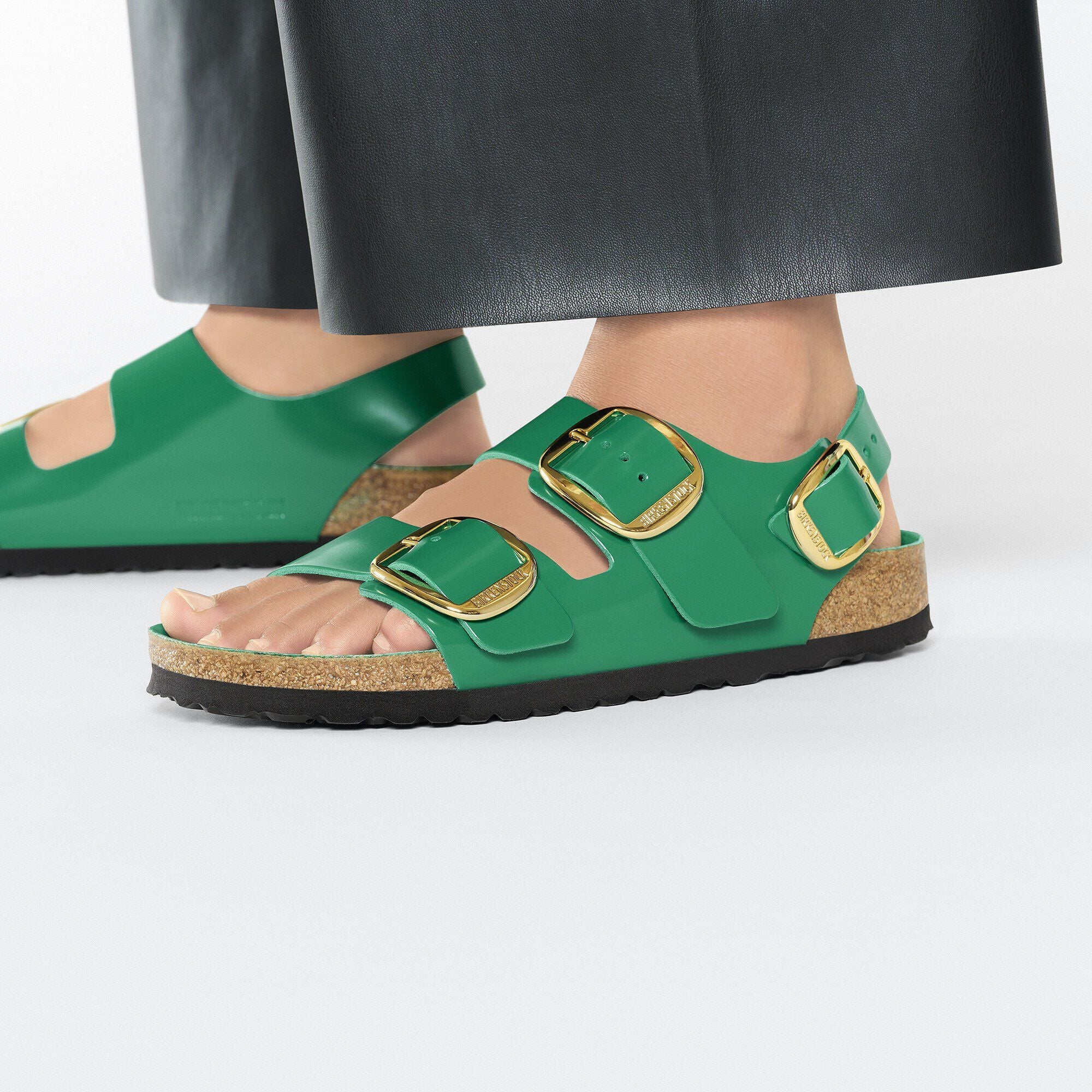 Milano Big Buckle Natural Leather Patent High Shine Digital Green