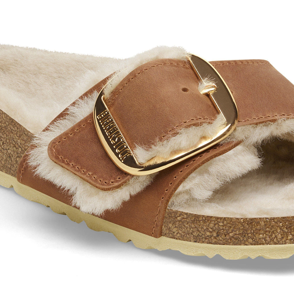 Madrid Big Buckle Shearling Oiled Leather Cognac