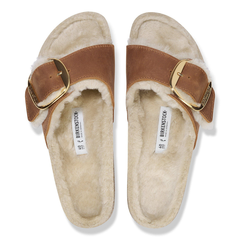 Madrid Big Buckle Shearling Oiled Leather Cognac