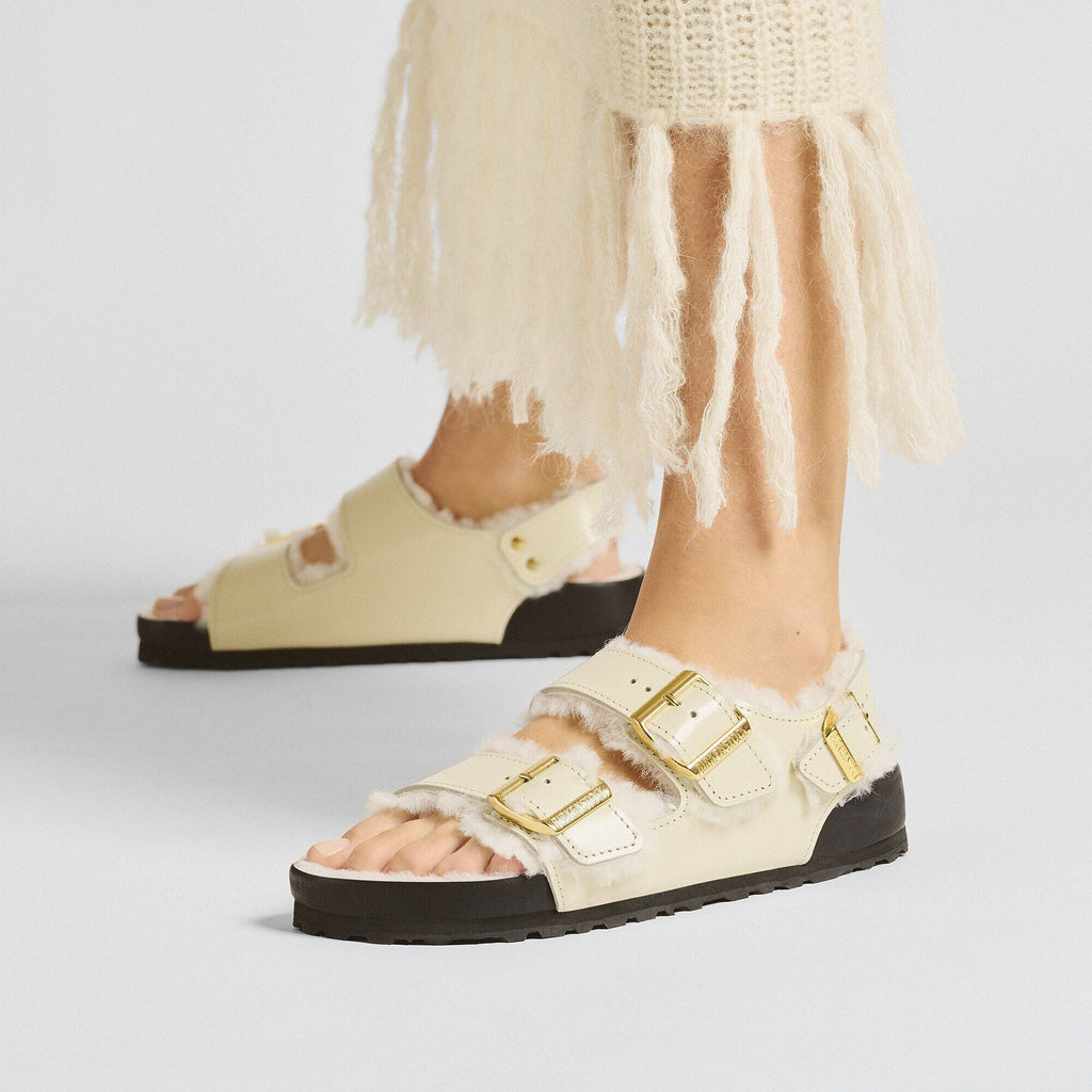 Milano Shearling Natural Leather-Shearling High Shine Ecru