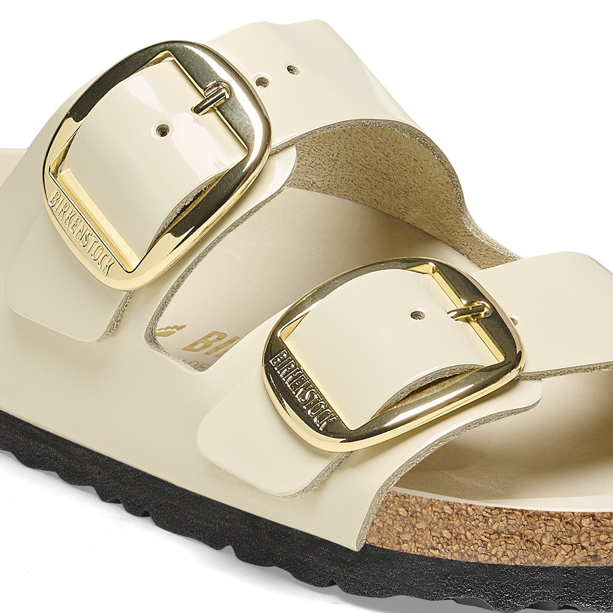 Arizona Big Buckle Natural Leather Patent High Shine Ecru