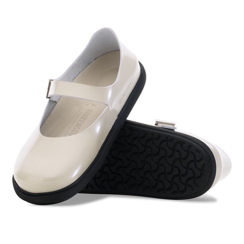 Mantova Droplet Buckle Natural Leather Patent High-Shine Oyster