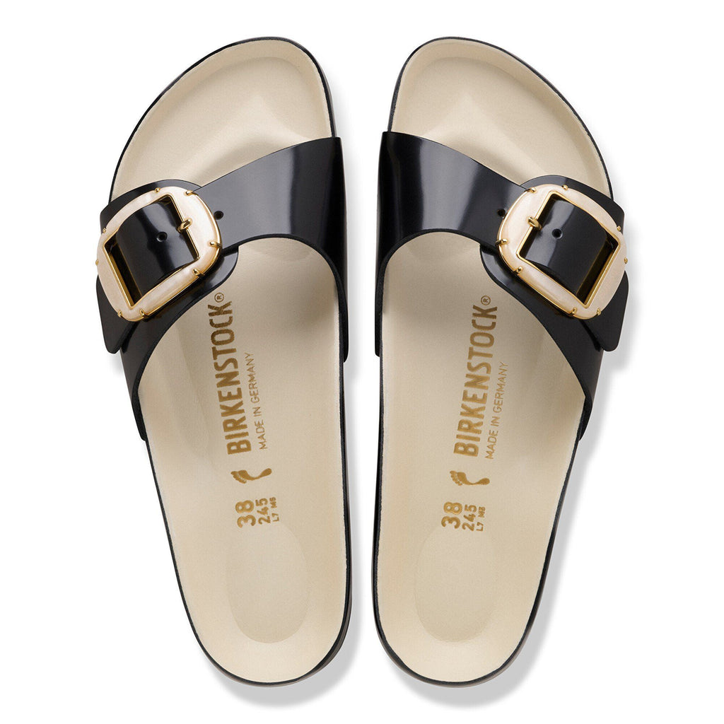 Madrid Big Buckle Pearl Natural Leather Patent High-Shine Black/Ecru