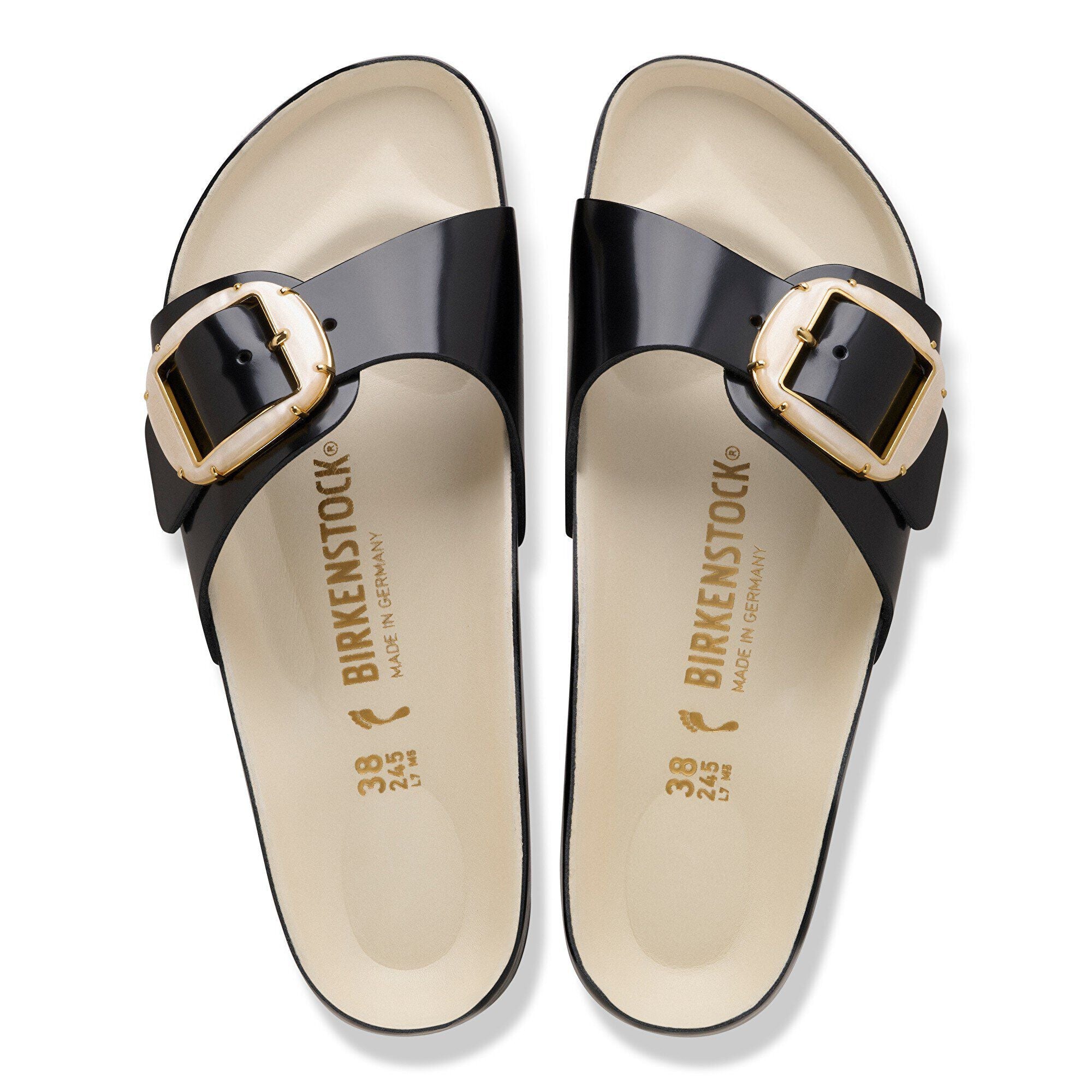 Madrid Big Buckle Pearl Natural Leather Patent High-Shine Black/Ecru